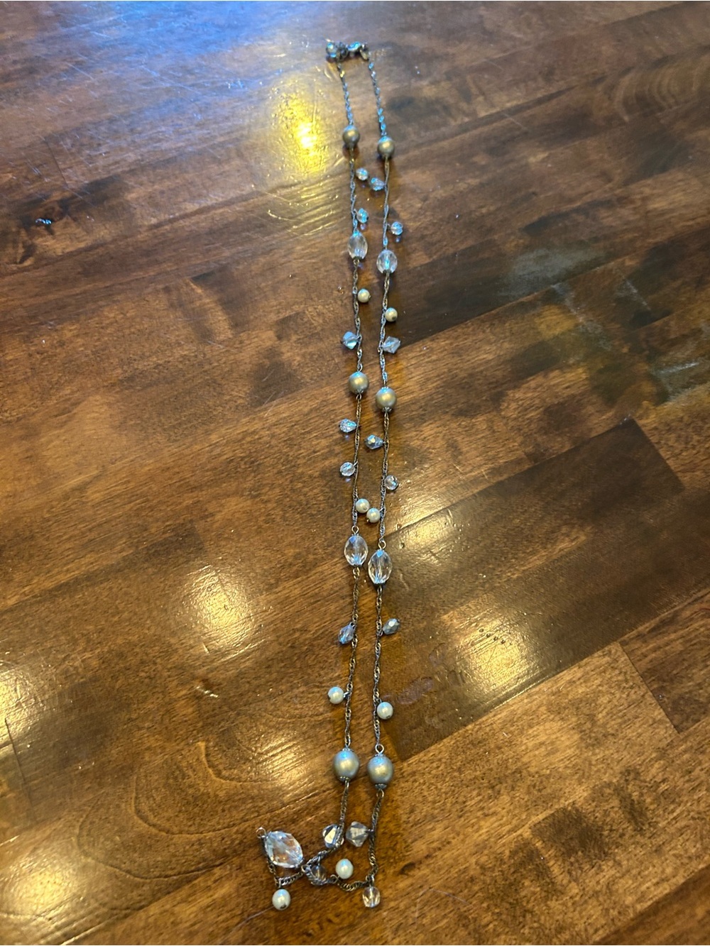 Premier Designs Crystal and Pearl Station Necklace - Clear & White